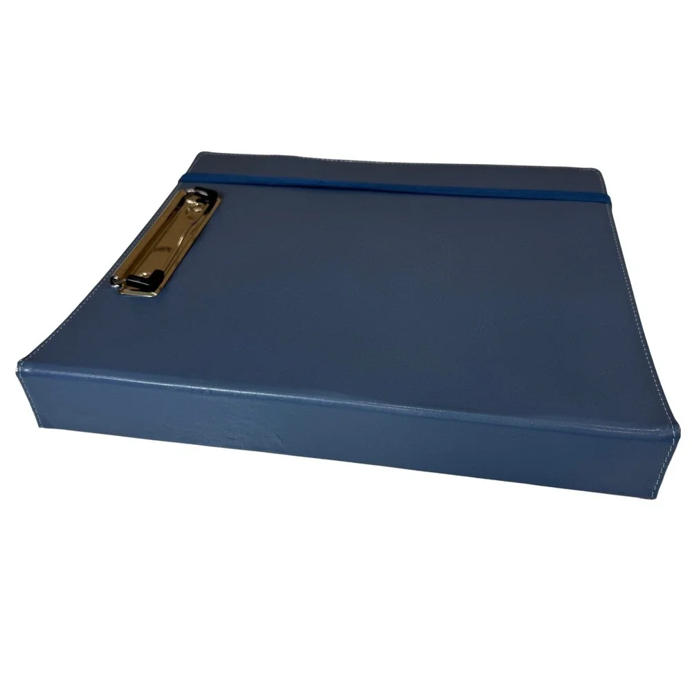 Blue Faux Leather 3-Ring Binder Clipboard Organizer with Dividers and Pockets